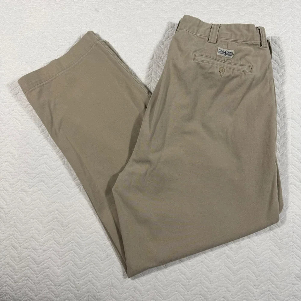 Vtg Polo Ralph Lauren Philip Pant Khaki Chino Flat Front Mens 38x31 (Fits 36x29)